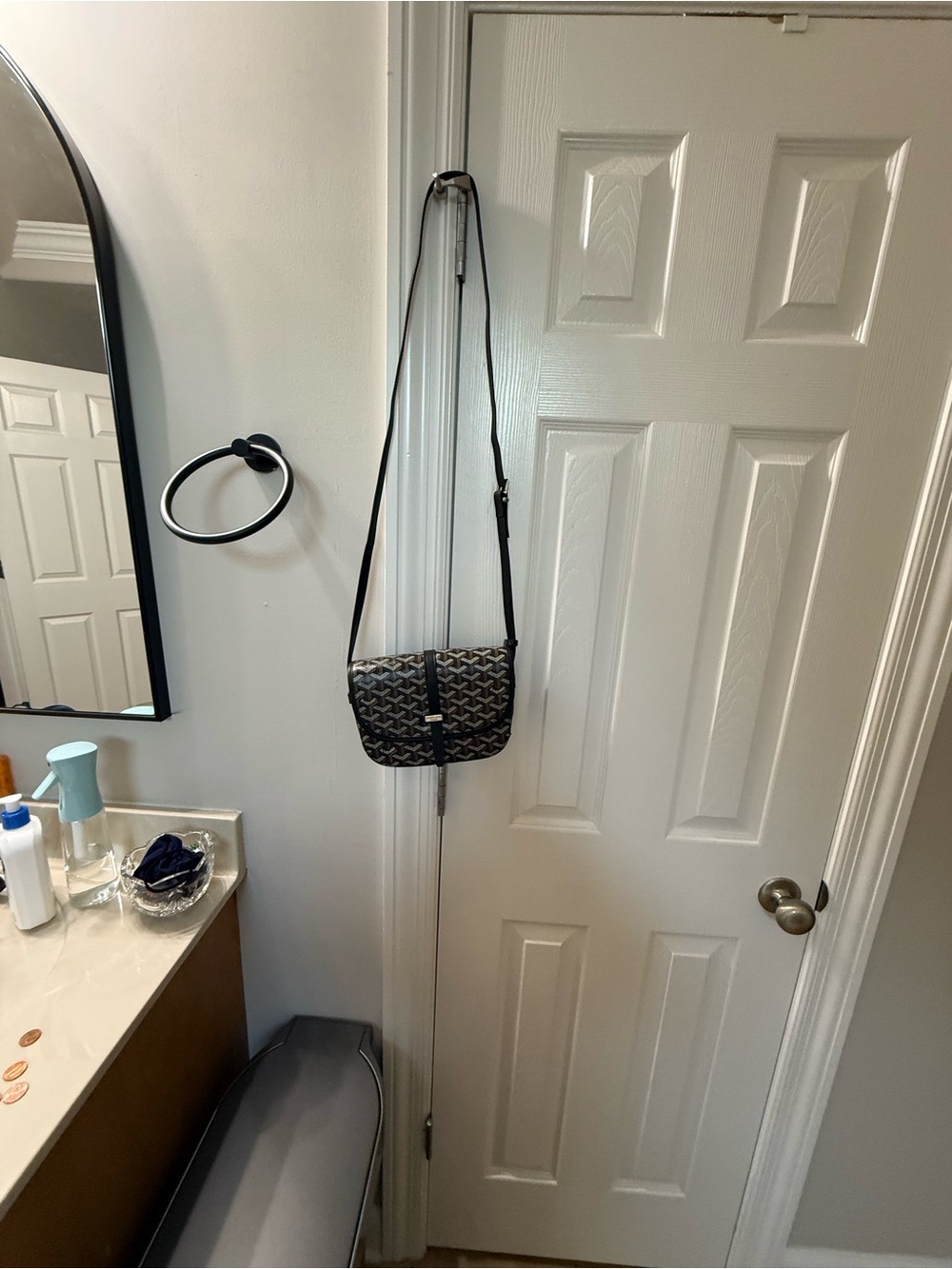 Black Patterned Crossbody Bag with Adjustable Strap